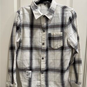 Men's White Plaid Button-Up Shirt